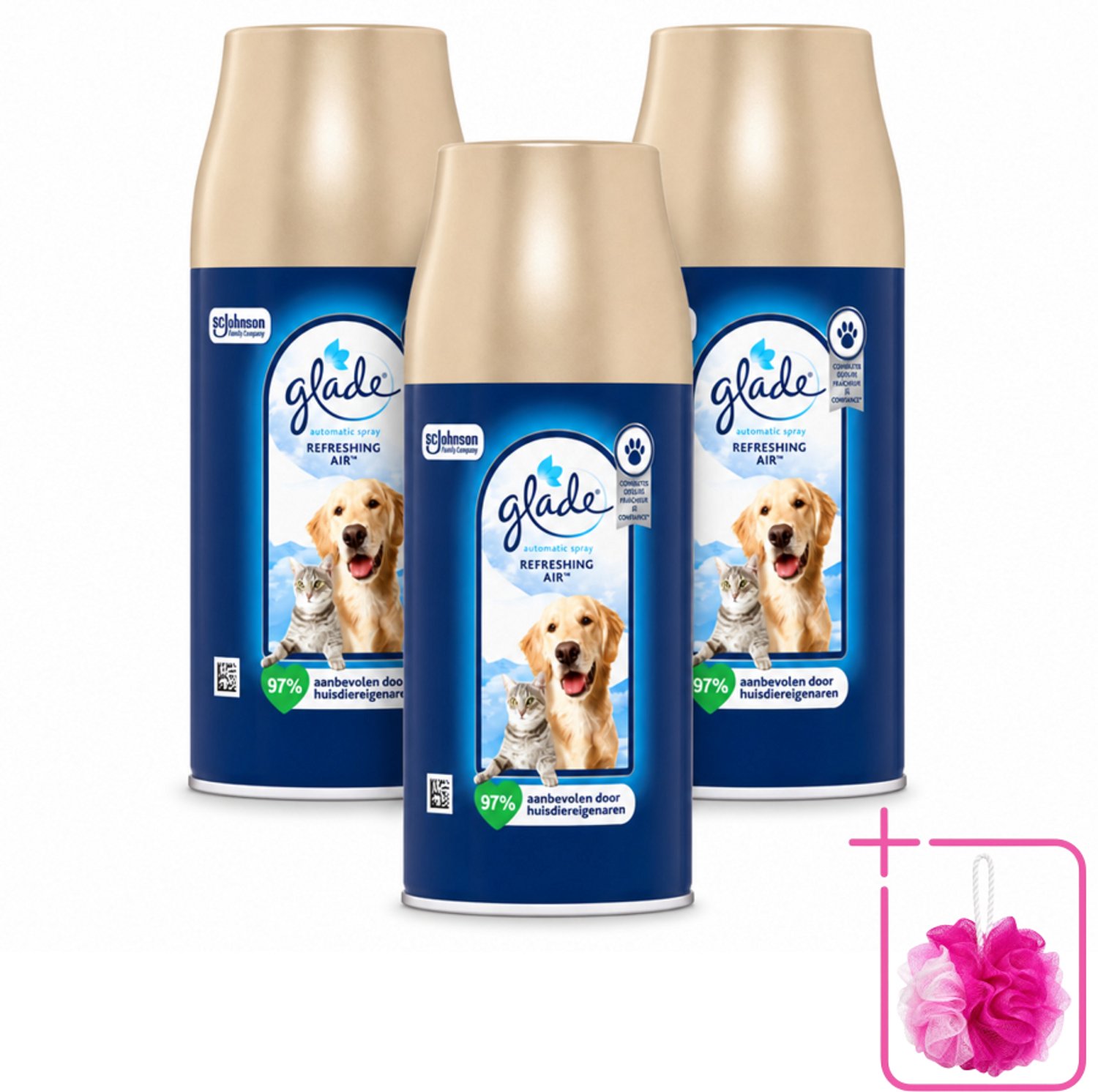 3 x Glade – Automatic Spray Navulling – Refreshing Air Huisdieren – 269 ml - Bulkverpakking - Huisdieren geur - Douchemop - Dierengeur neutraliseren