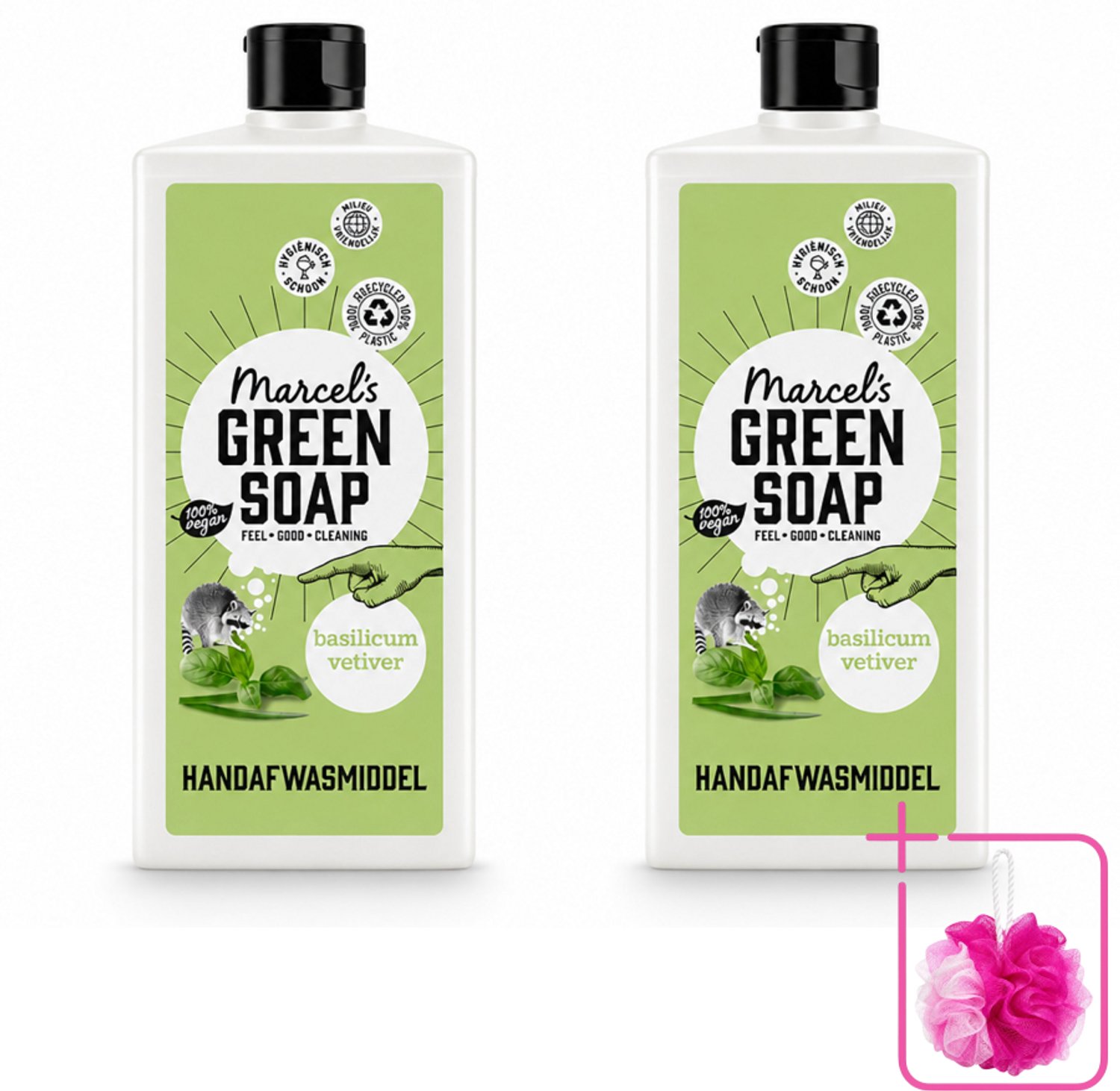 2 x Marcel's Green Soap - Afwasmiddel - Basilicum & Vetiver Gras - Plantaardig & duurzaam - 500 ml - Bulkverpakking - Afwasmiddel - Douchemop - Plantaardig afwasmiddel