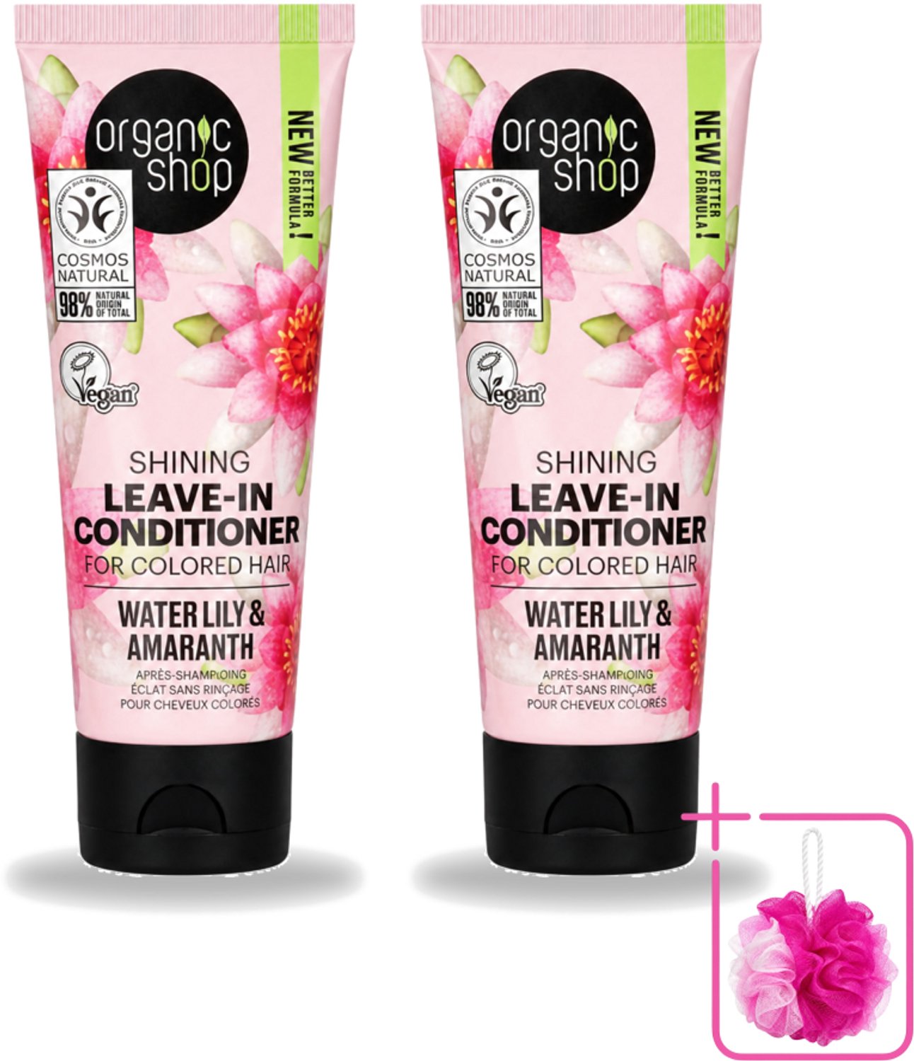 2 x Organic Shop - Shining Leave-In Conditioner Water Lily & Amaranth - 75 ml - Bulkverpakking - Haarkleur bescherming - Douchemop - Natuurlijke haarkleur