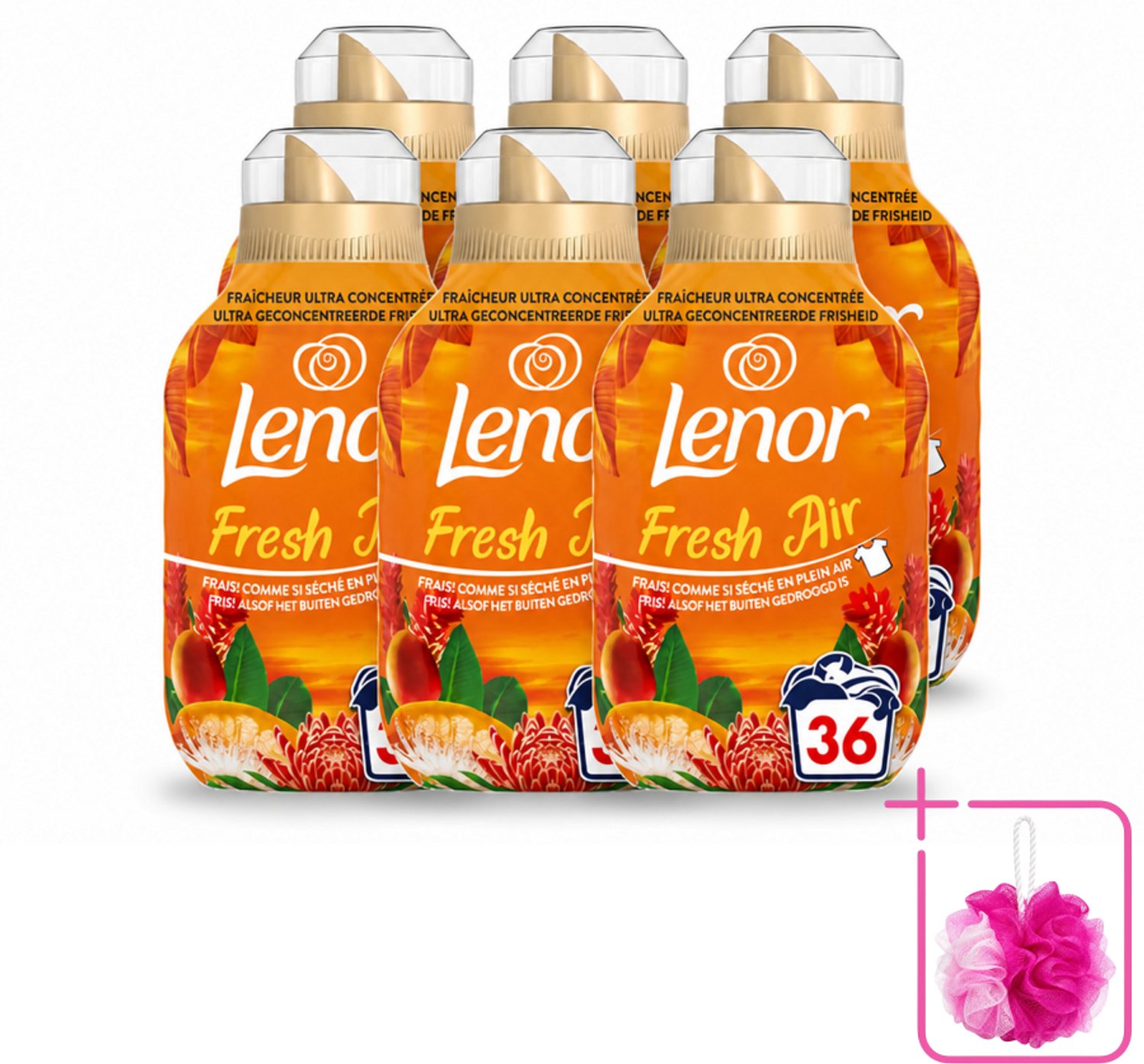 6 x Lenor - Wasverzachter - Fresh Air Tropenzon - Ultra Geconcentreerd - 36 Wasbeurten - Bulkverpakking - Wasverzachter - Douchemop - Frisheid
