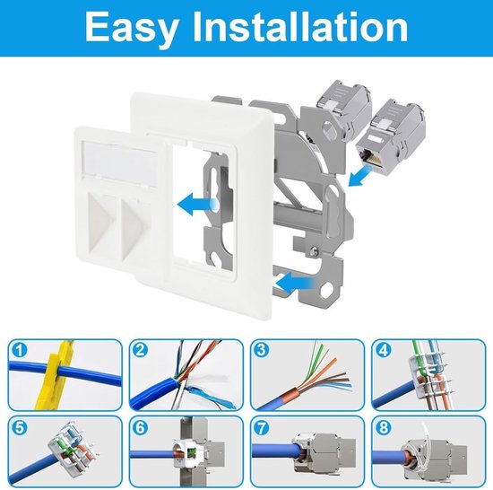 Universele Netwerkverbinding CAT 6A met 2 x RJ45 Keystone Poorten voor 10 Gigabit Ethernet en Eenvoudige Installatie van Netwerkkabels — afbeelding 4