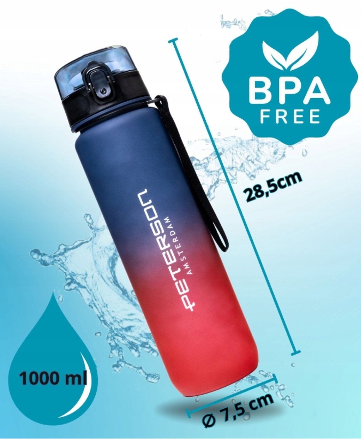 Tritan Sport Bidon 1000ml met Maatstreep - Blauw/Rood