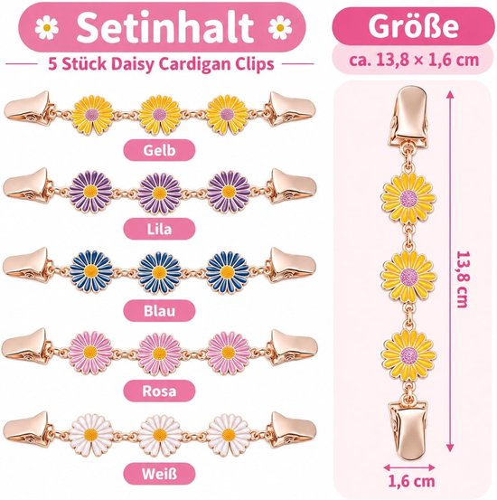 5 stuks Daisy cardigan clips voor dames, metaal, elegante kledingclips voor het vastbinden van truien, gebreide jas, blouse, decoratieve cinch-clip voor sjaals, doeken en stijlvolle outfits — afbeelding 5