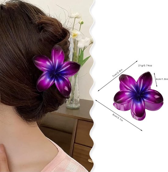2 stuks Plumeria bloemen haarspelden, Hawaiiaanse klauwclip, antislip haarclip voor vrouwen, sterke grip, haarspelden voor styling voor vrouwen en meisjes, strandfeest — afbeelding 4
