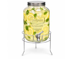 Secret de Gourmet water en drankdispenser - 8 liter - glas - limonade / sappen - op standaard / verhoger van metaal - 20 x 31 cm