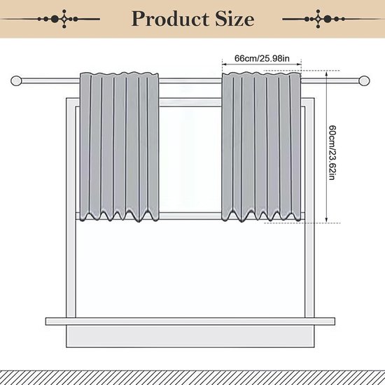 Vitrage, linnenlook, set van 2, keukengordijnen met stangdoorvoer, korte gordijnen voor caravans, modern landhuis, semi-transparante lichtfilterende gordijnen (60 cm) — afbeelding 2
