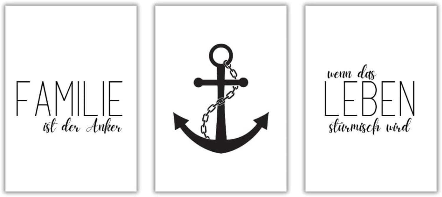 Freyheit | Premium posterset | stijlvolle fotoset voor woonkamer of slaapkamer in zwart-wit | DIN A4 of A3 (21 x 30 cm of 30 x 42 cm) | zonder fotolijst (anker, A4 (21 cm x 29,7 cm))