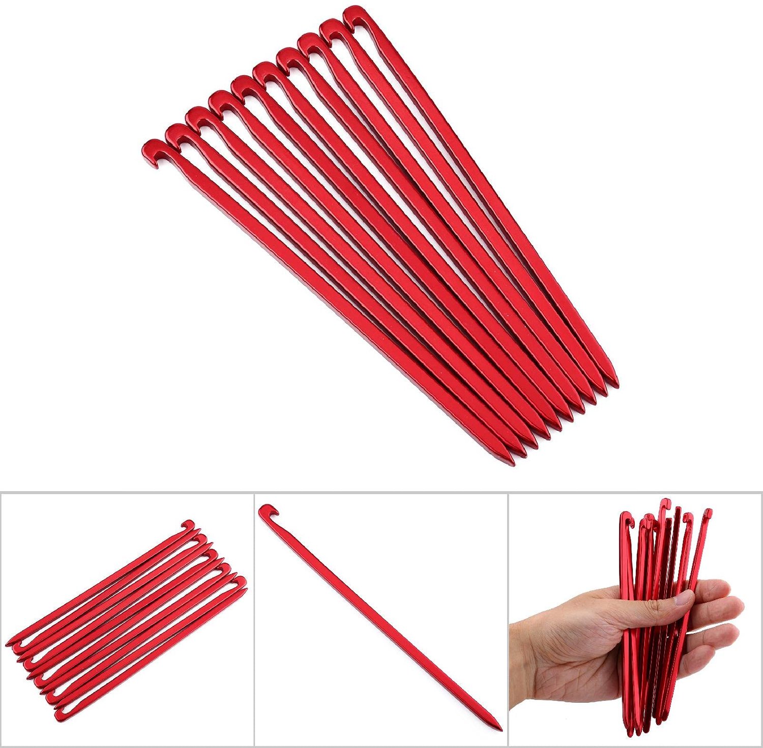 Tentharing 10 Stuks - Zware Aluminium Luifel Stakes - Rood - Ideaal voor Camping - ShopVlot
