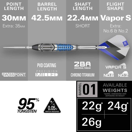 Target Phil Taylor Power Chrono Swiss Point 95% - Dartpijlen — afbeelding 2