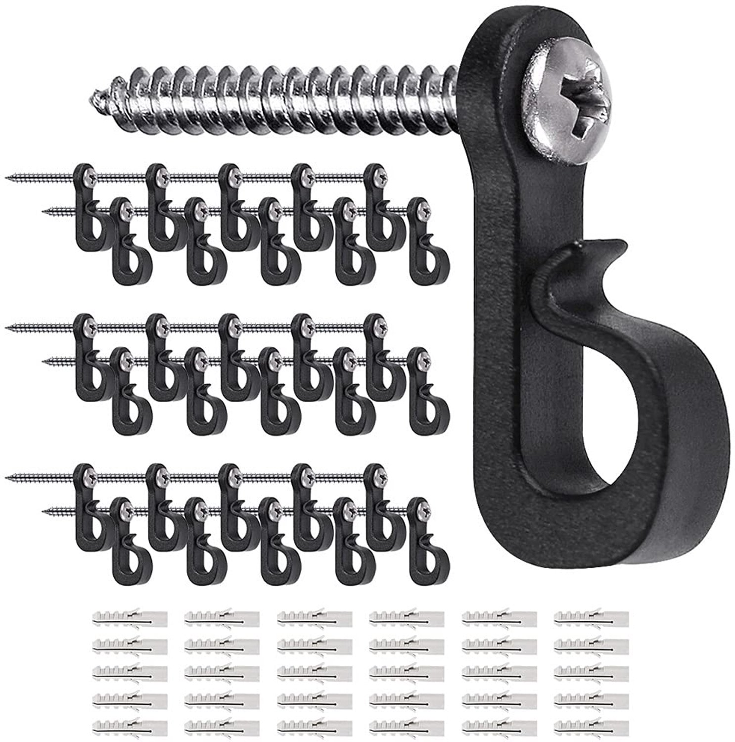 SELEWARE Q 30 stuks ophanghaken voor lichtketting, kersthaken met schroeven, verlichtingshaken voor binnen- en buitengebruik