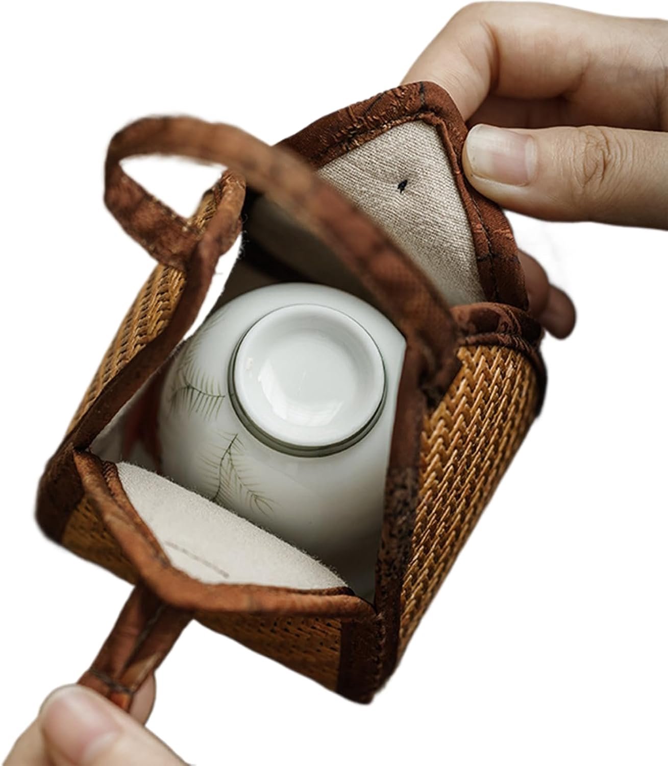 Opslag voor theekopjes, rotan reisopslag voor accessoires, organizer voor theeservies, voor thuis, appartement, keuken, kantoor, eetkamer, camping en picknick