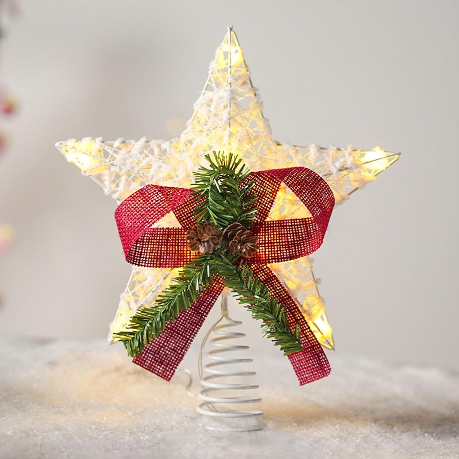 3D Ster voor de Top van de Kerstboom - Decoratie met Witte Dennenappels, Seizoensgebonden Versiering en Kerstdecoraties