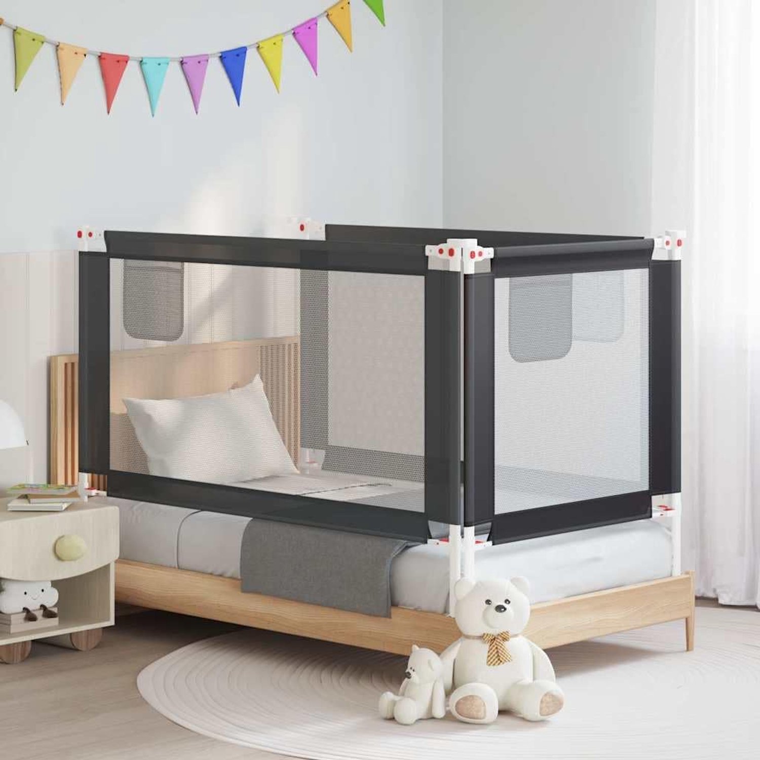 Bedhekje donkergrijs valbescherming peuter 150x25 cm