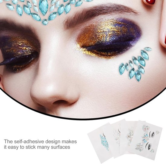 4 Stuks Delige Crystal Rhinestone Gezichtssieraden Zelfklevende Festival Glitter Steentjes voor Make-up Body Art Veilig Materiaal voor Feest Bruiloft Verkleedpartijen — afbeelding 4