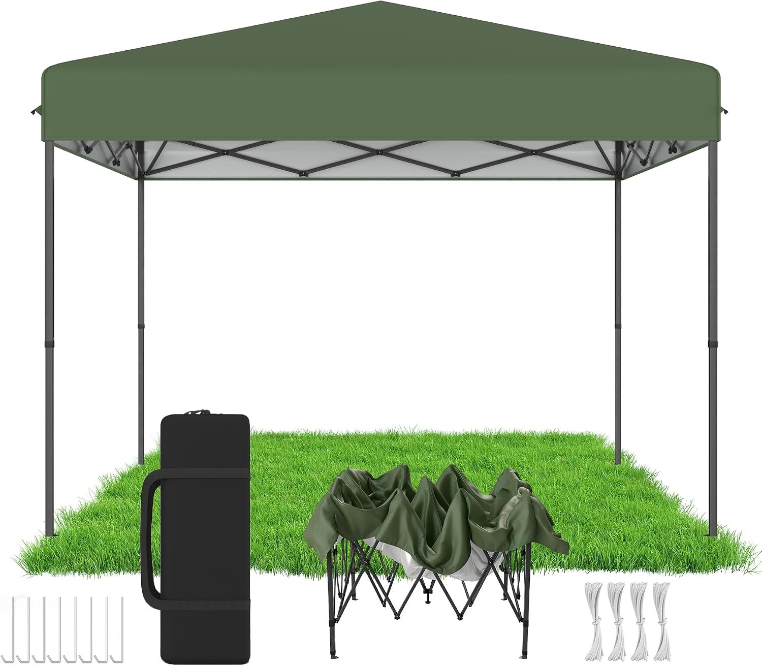 Pop-up vouwpaviljoen, 3 x 3 m, tuinpaviljoen, in hoogte verstelbaar 2,4-2,6 m, waterafstotend en uv-bescherming, 210D Oxford-materiaal, stabiel vouwpaviljoen, groen (zonder zijwanden)