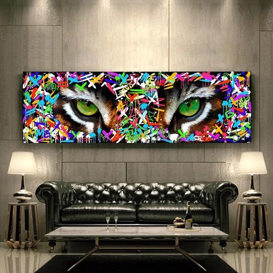 Kleur Tijgeroog Graffiti Canvas Schilderij Muur Street Art Poster en Prints Foto Woonkamer Woondecoratie muurschildering 20x50cm Frameloos — afbeelding 3