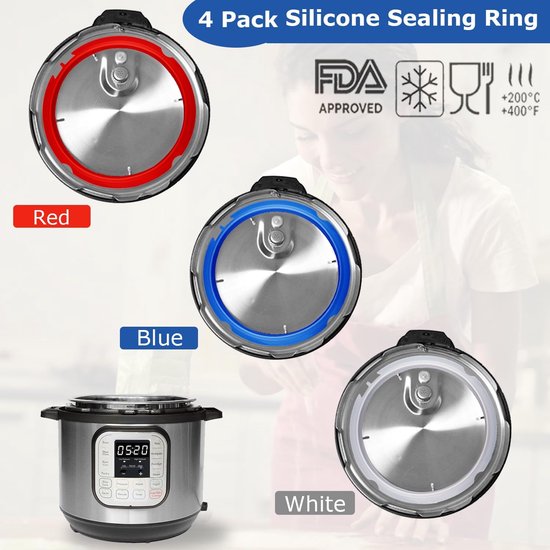 3 stuks afdichtingsring past op 3 Qt Instant Pot, met 3 kleuren (rood, helder en blauw) - vervangende siliconen pakkingafdichting voor 3 kwart instapot druk, IP-LUX Mini 3 qt, IP DUO Plus 3Qt — afbeelding 3