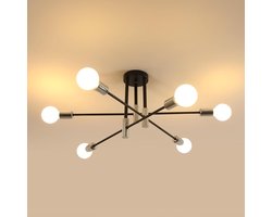 Goeco Vintage Plafondlamp 6 Vlammen E27 Fitting Max. 60W Zwart/Chroom