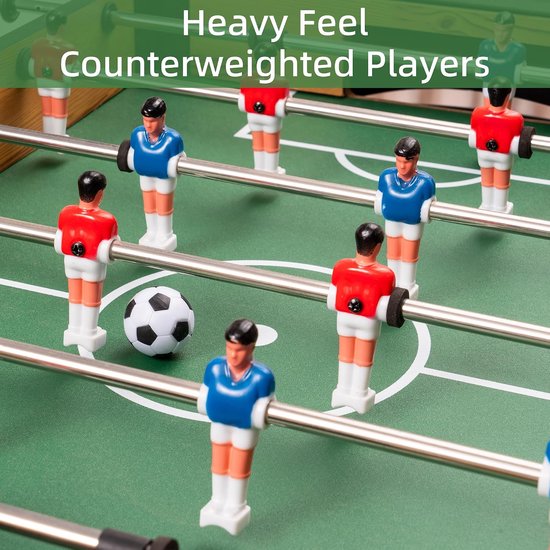 Mini-tafelvoetbal (61 x 41 x 24,5 cm), compacte tafelvoetbal met uitgebalanceerde figuren, voetbaltafel in houtlook met antislip handgrepen, voetbaltafel voor kinderen en volwassenen, kantoor — afbeelding 3