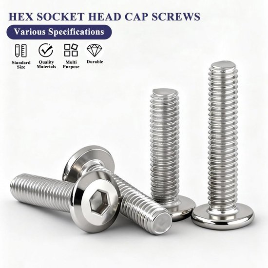 10 Stuks Platte Kop Zeskant Inbus Schroeven - M8 x 16mm Meubel Zeskantschroeven 304 Roestvrij Staal Volledig Gedraaide Machine Verbinding Bouten met Inbussleutel voor Bed- en Houten Meubels — afbeelding 3