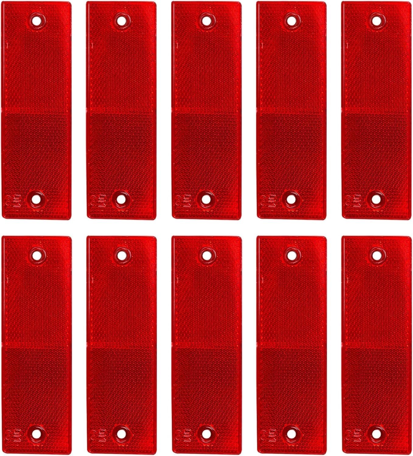 Truck reflectoren, aanhangerreflector, rechthoekige reflector, reflectorsticker, auto, kattenoogreflector, reflectoren zelfklevend, reflecterende tape auto, 10 stuks, rood