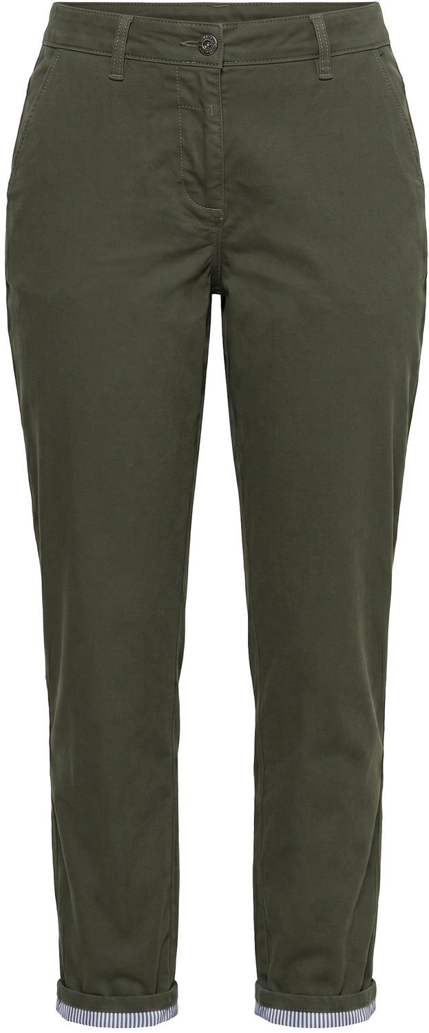 Ulla Popken - Dames - Chinobroek ruitjesdetails omgeslagen zoom - Olijfgrijs - Maat 42