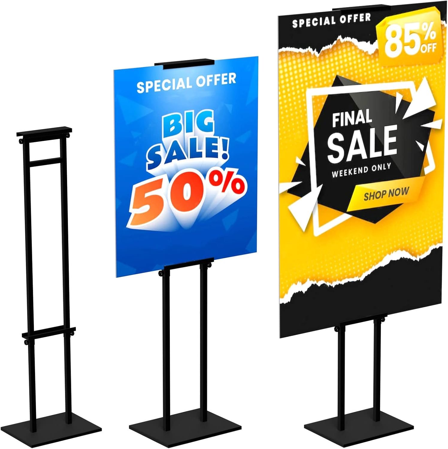 Set van 2 posterhouders voor displaystandaard, staande paneelhouder, robuuste bannerstandaard met basishoogte tot 190,5 cm, dubbelzijdig voor bord en schuimplaat