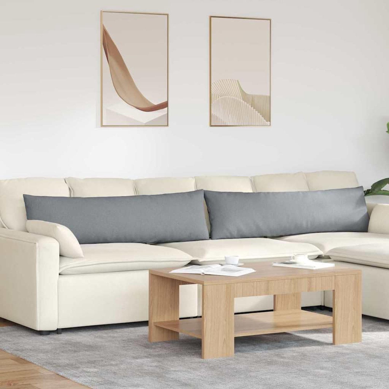 Sofakussen 2 stuks lichtgrijs 145 x 40 cm stof grijs zitkussen met afneembare overtrek voor woonkamer en thuiskantoor