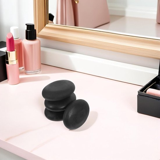 4 Stuks Delige Basalt Hot Stone Massage Set met Warmtebehoud Ergonomische Natuurlijke Massagestenen voor Voetmassage Schoonheidssalon Gebruik voor Essentiële Olie — afbeelding 3