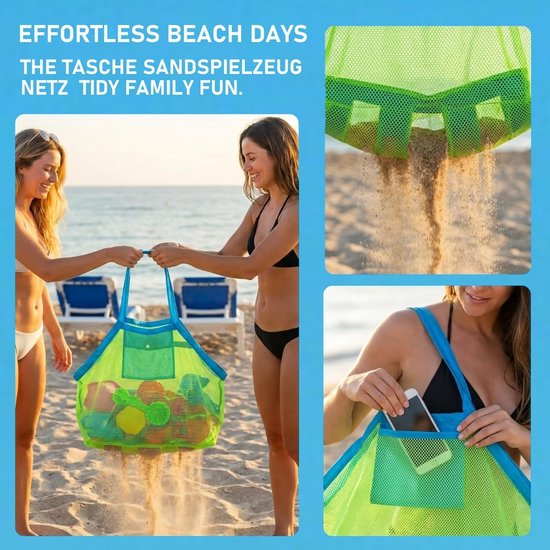 2 stuks zandspeelgoedtassen net, strandspeelgoedtas, groot, nettas, zandspeelspeelgoed voor zandspeelgoed, waterspeelgoed, herbruikbare en opvouwbare strandtas, opvouwbaar, voor familie vakantie — afbeelding 5
