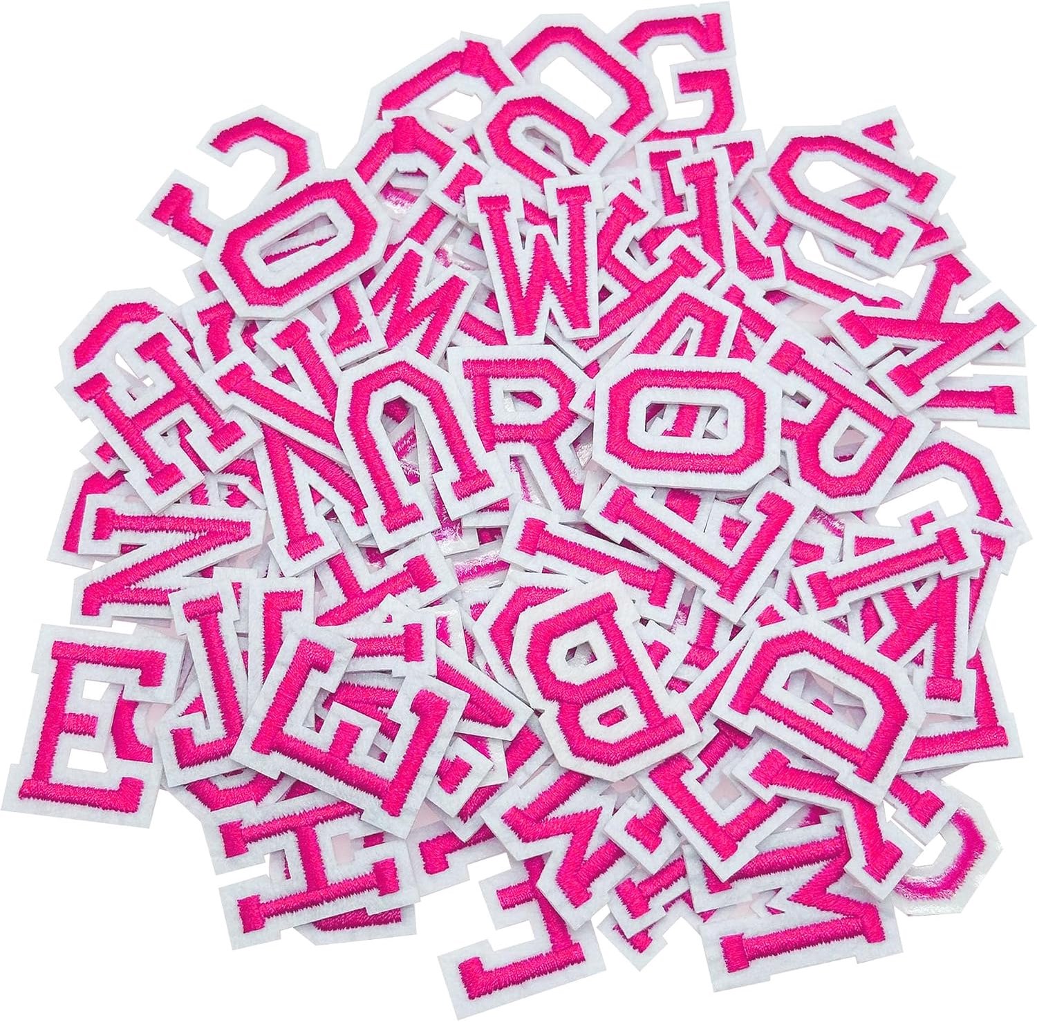 Opstrijkbare letters, alfabet geborduurde patch A-Z naaibare patch, geborduurde applicatiepatches voor doe-het-zelf knutselen, kleding, hoed, jas, rugzak (roze)