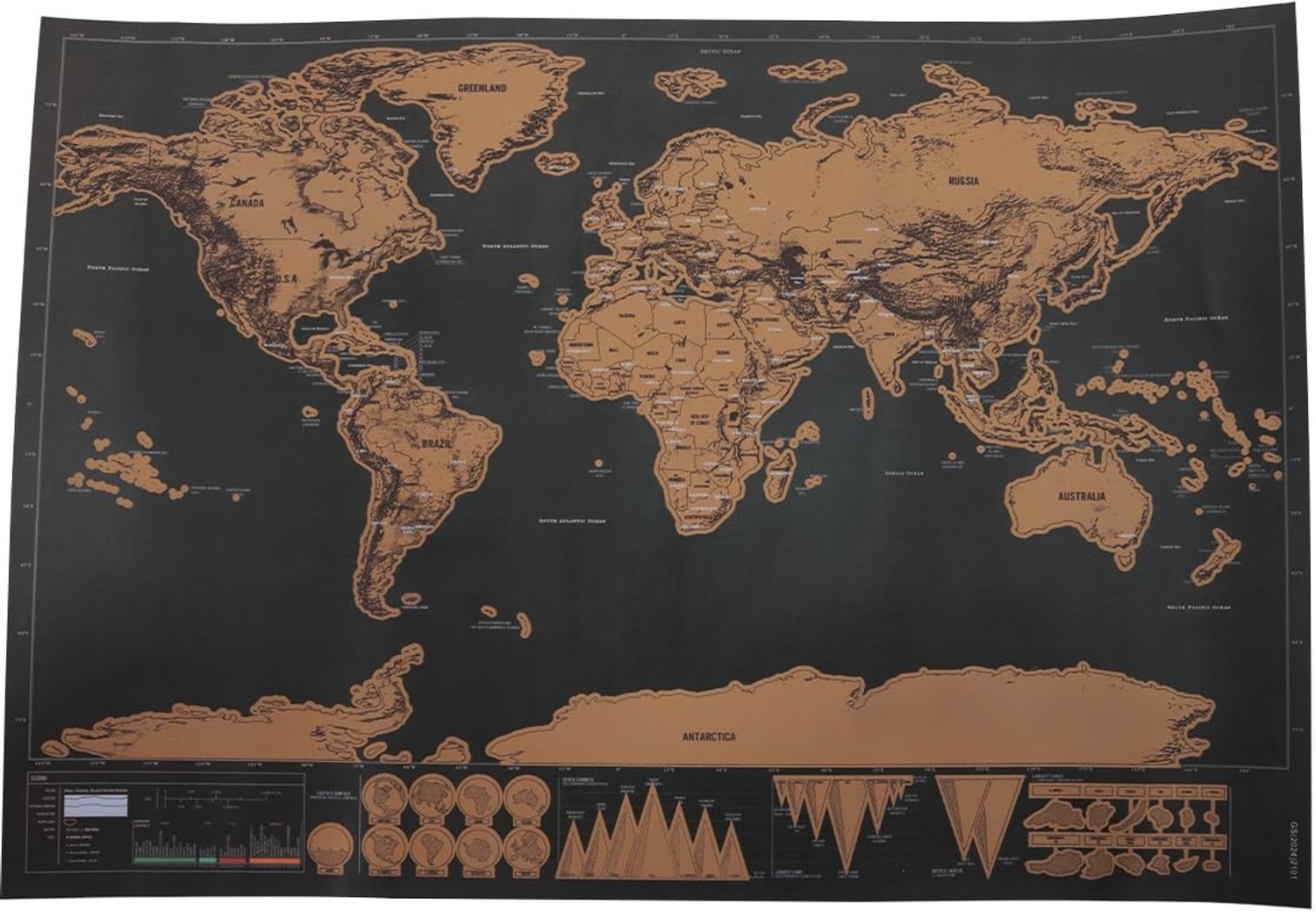 Kraskaart Wereldkaart 42x30cm voor Reisliefhebbers met Gedetailleerd Ontwerp en Educatieve Geografische Informatie