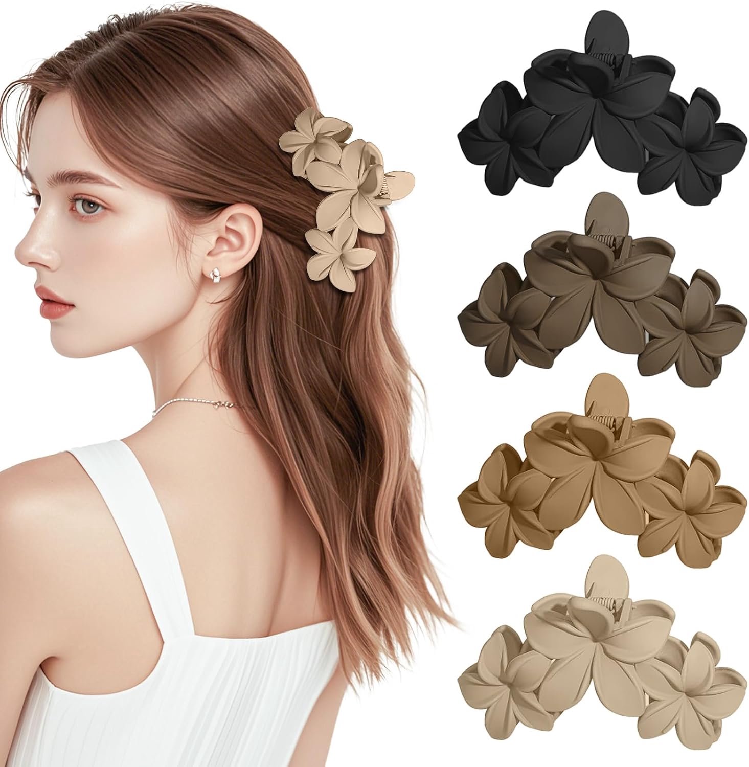 Bloemklauw Clip voor vrouwen, 4 stuks antislip bloem haar klauwen, sterke hold meisjes haarclip voor medium dik, aubergine styling accessoires kaak clips voor steil krullend golvend