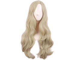 MapofBeauty 28 Inch Lange Golvende Krullende Kant Pony Party Haar Pruik, Blond | Synthetische vezel, 70 cm cosplay pruik, mode