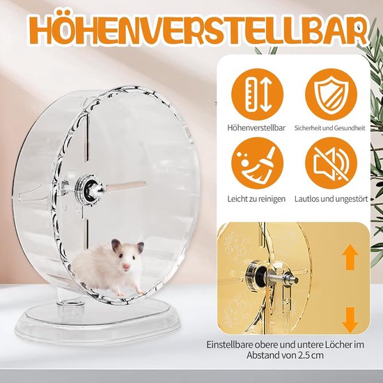 Hamsterwiel, 24 cm stille loopfiets met dubbele lagers, in hoogte verstelbaar, transparant loopwiel voor dwerghamsters, muizen, chinchilla's, lemmingen — afbeelding 5