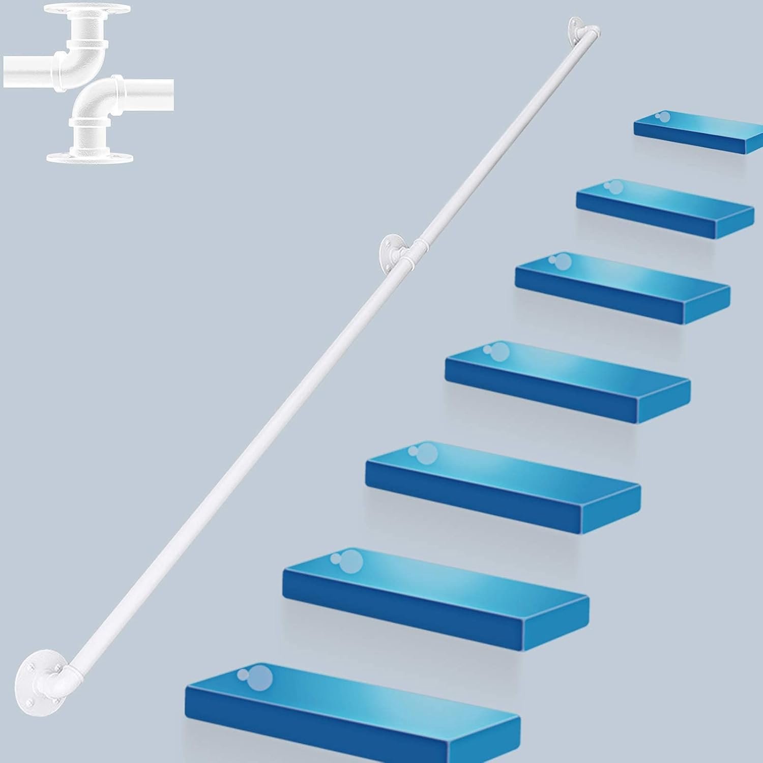 Leuning-complete set (1ft-20ft). Vintage industriële smeedijzeren pijpleuningen voor trappen, leuningen binnen en buiten, trappen voor gehandicapten, ouderen, direct naar de trap of kelderingang.