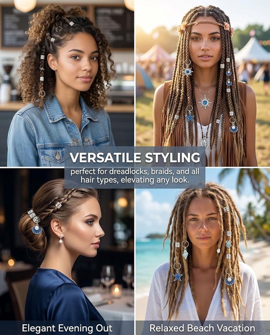 45 stuks haaraccessoires voor vlechten, verstelbaar, haaraccessoires, haarsieraden, spiraalclips voor dreadlocks, voor mannen, vrouwen, meisjes en kinderen (zilver) — afbeelding 4