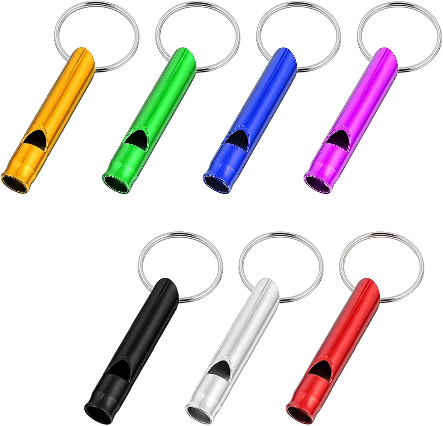 Fluitje, signaalfluitje, trillerfluitje, luid noodgevallen, aluminium, noodfluitje met sleutelhanger, voor wilde, wandelen, training, kamperen, 7 stuks