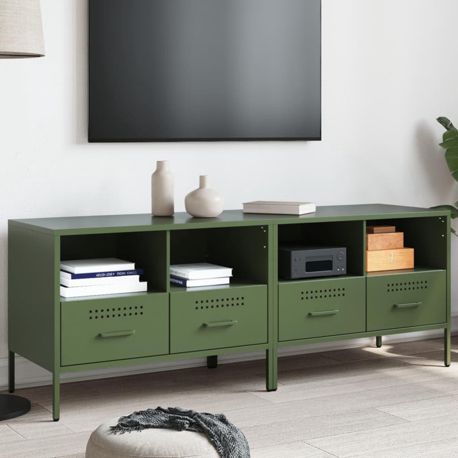 TV-kasten 2 STK. Olijfgroen Multifunctionele TV-standaard Woonkamertafel voor ontvangstruimte Kantoor 68x39x50,5 cm Staal