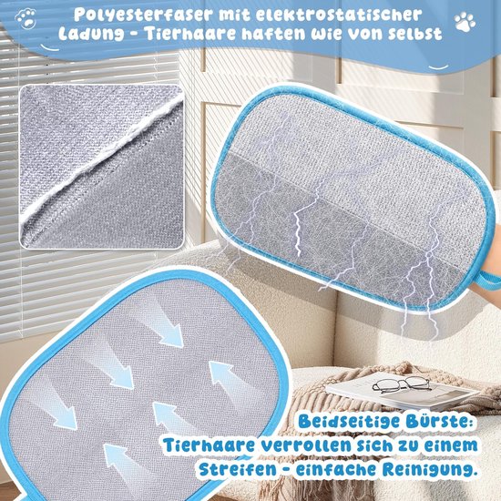 2 stuks dierenhaarverwijderingshandschoenen, kattenhaarverwijderaar, bontmagneet, ontharingshandschoen, sterke elektrostatische zuigkracht, bontmagneet handschoenen voor kleding, bank, autostoel — afbeelding 4