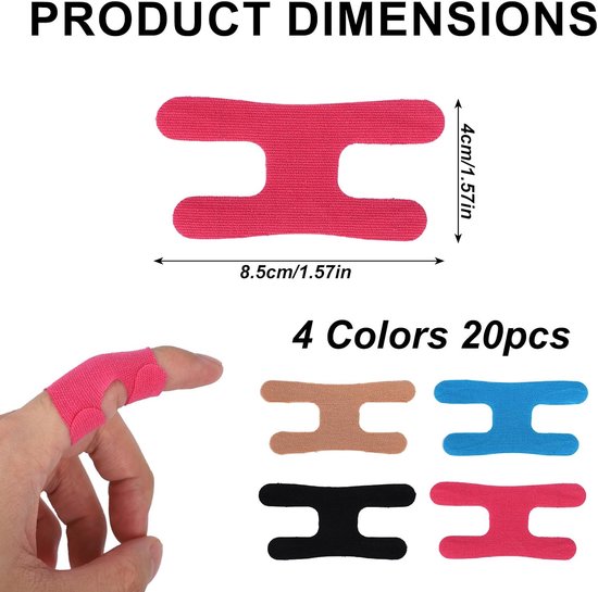 20 Stuks Golftape voor Vingers, Voorgesneden Kinesiotape Ademend Golftape Vingers Geschikt voor Klimmen Honkbal Voetbal en Andere Buitensporten (4 Kleuren) — afbeelding 2