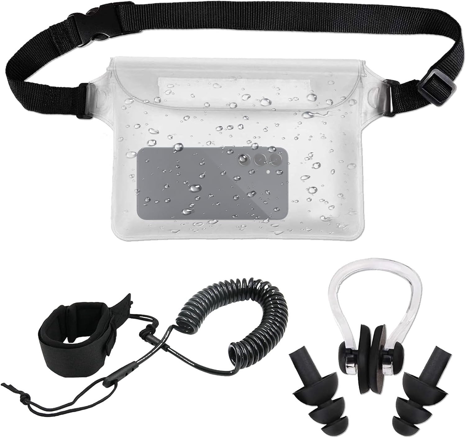 Verstelbare Surfboard Leash voor Stand Up Paddle Boards en Surfboards met Waterdichte Tas en Oordoppen voor Zwemmen en Surfen