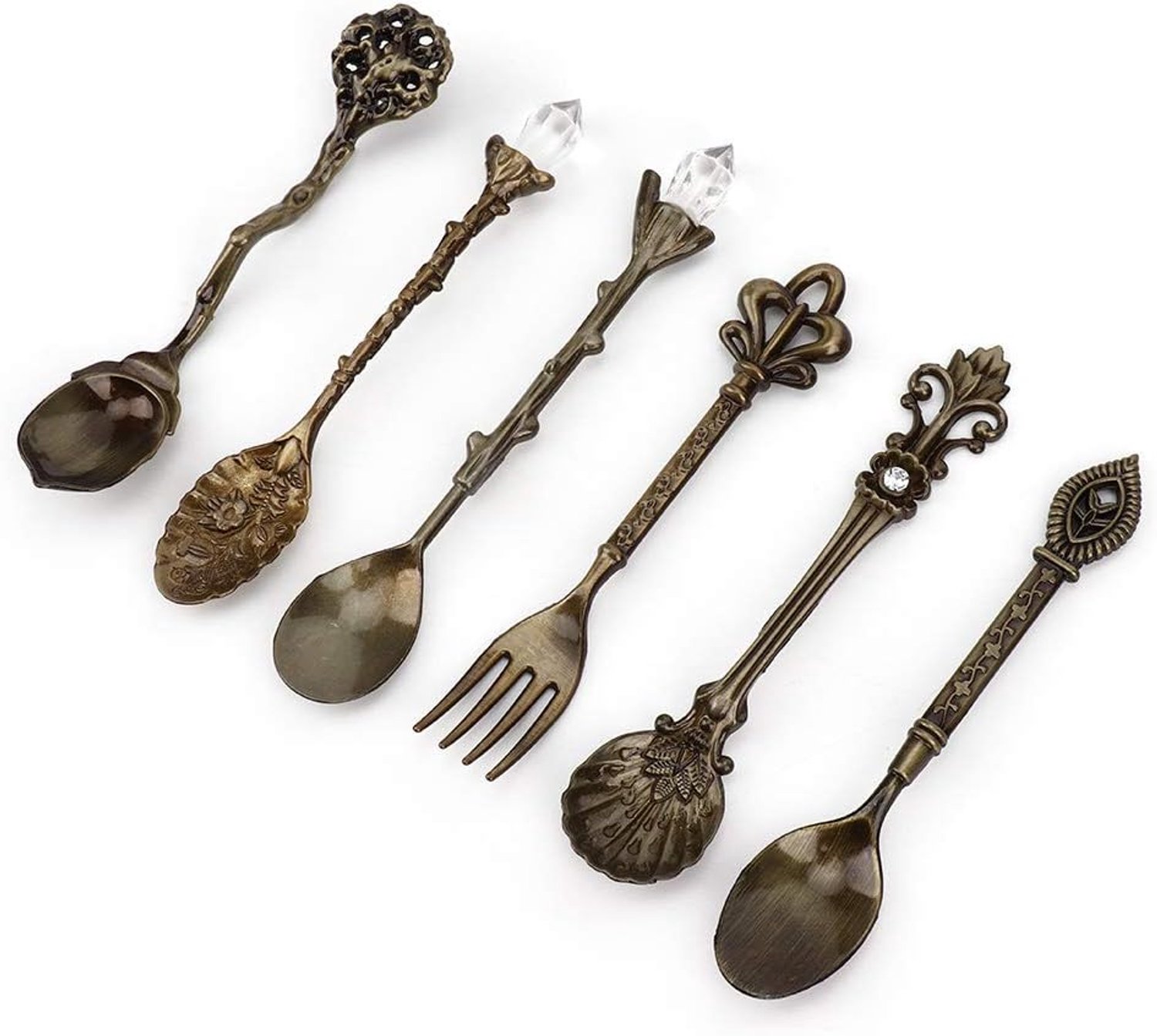 Vintage Zinklegering Lepelvorkset, 6-delig (Bronskleur (handvat