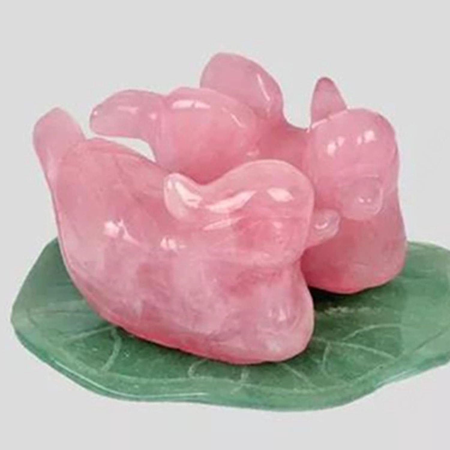Een paar Rozenkwarts Mandarijn Eenden op Groene Aventurijn Lotusblad, Natuursteen Love Birds kunstwerk, Healing Crystal Feng Shui Beeldje Giften voor Vrouwen Mannen,Small