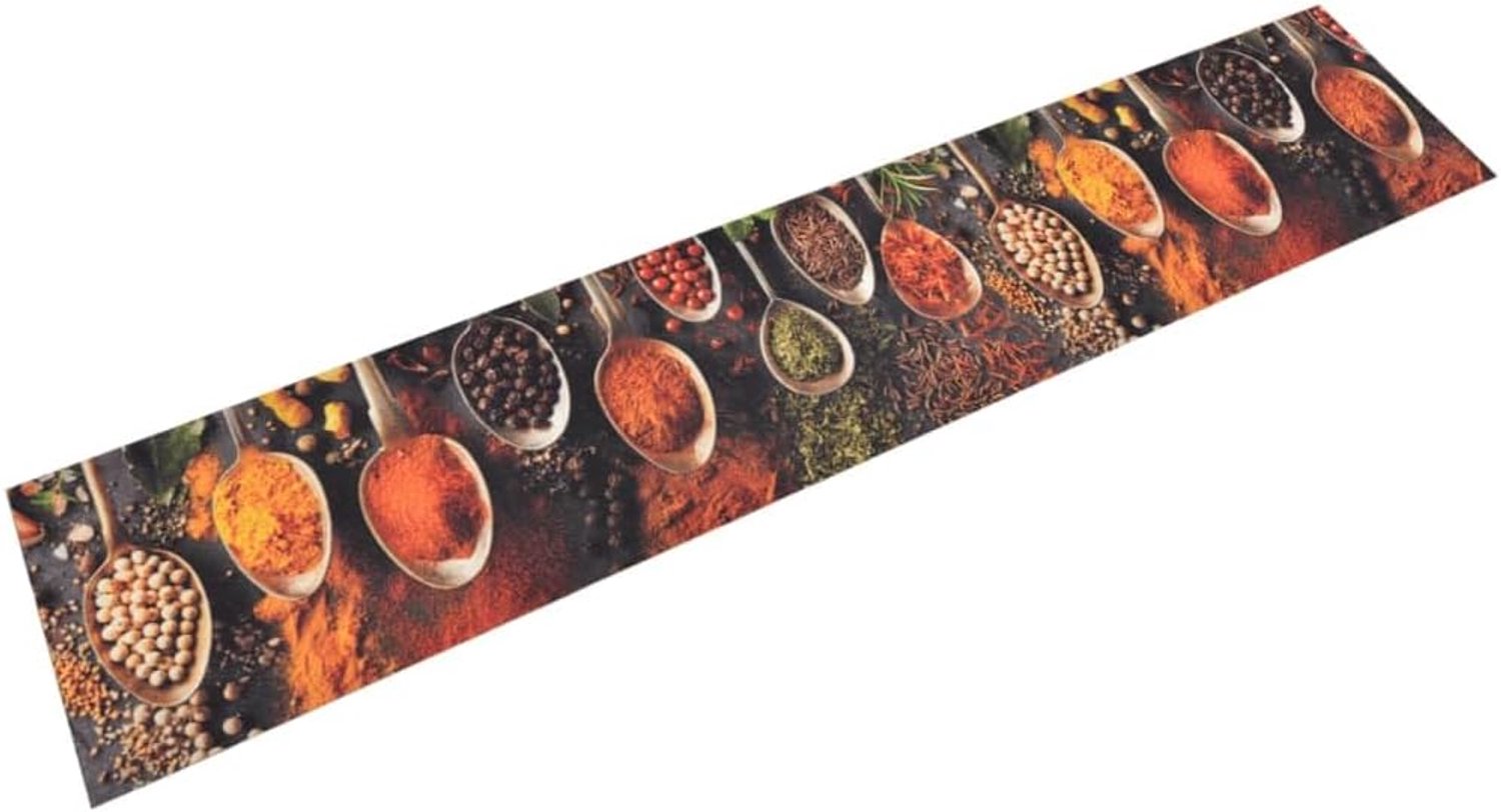 Keukenloper van fluweel met lepel & specerijen, antislip keukenmat, wasbaar, zacht fluwelen oppervlak en latex onderkant, 60 x 300 cm