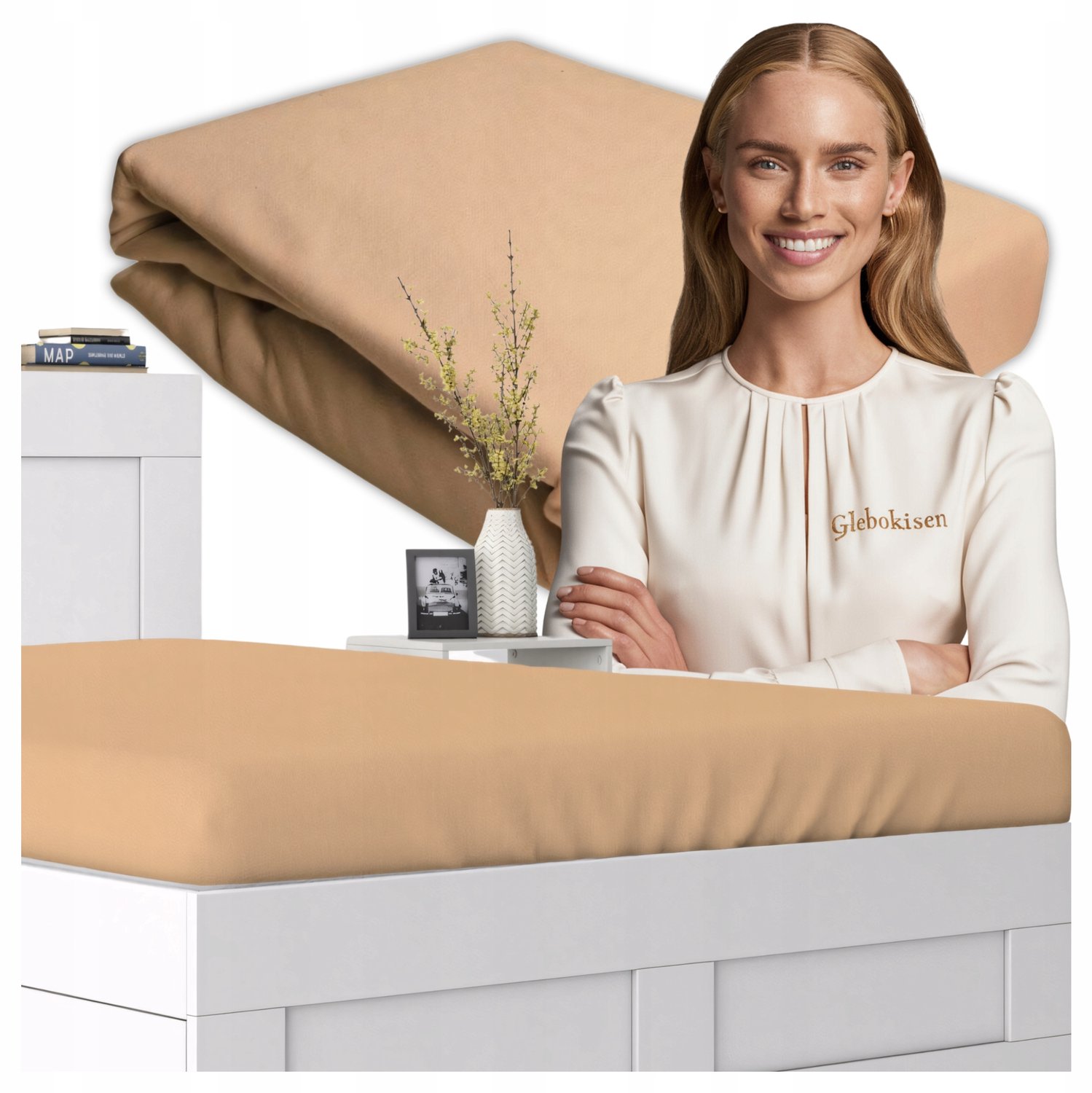 Jersey Hoeslaken 200x200cm Katoen Dik Beige - Nederlands Product