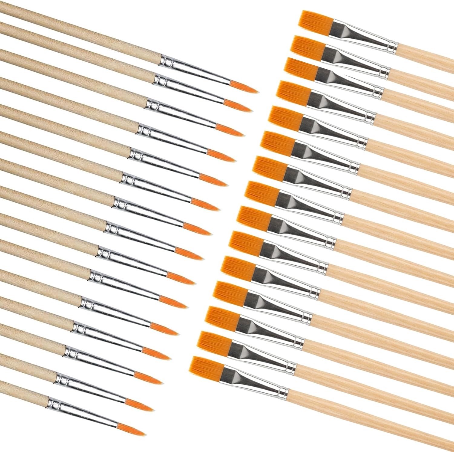 Complete Set van 30 Zachte Wolkwasten, 15 Plat en 15 Rond, Professionele Kunstkwasten voor Acryl, Olie, Waterverf, Gezichts- en Lichaamsverf, Perfect voor Volwassenen en Beginners