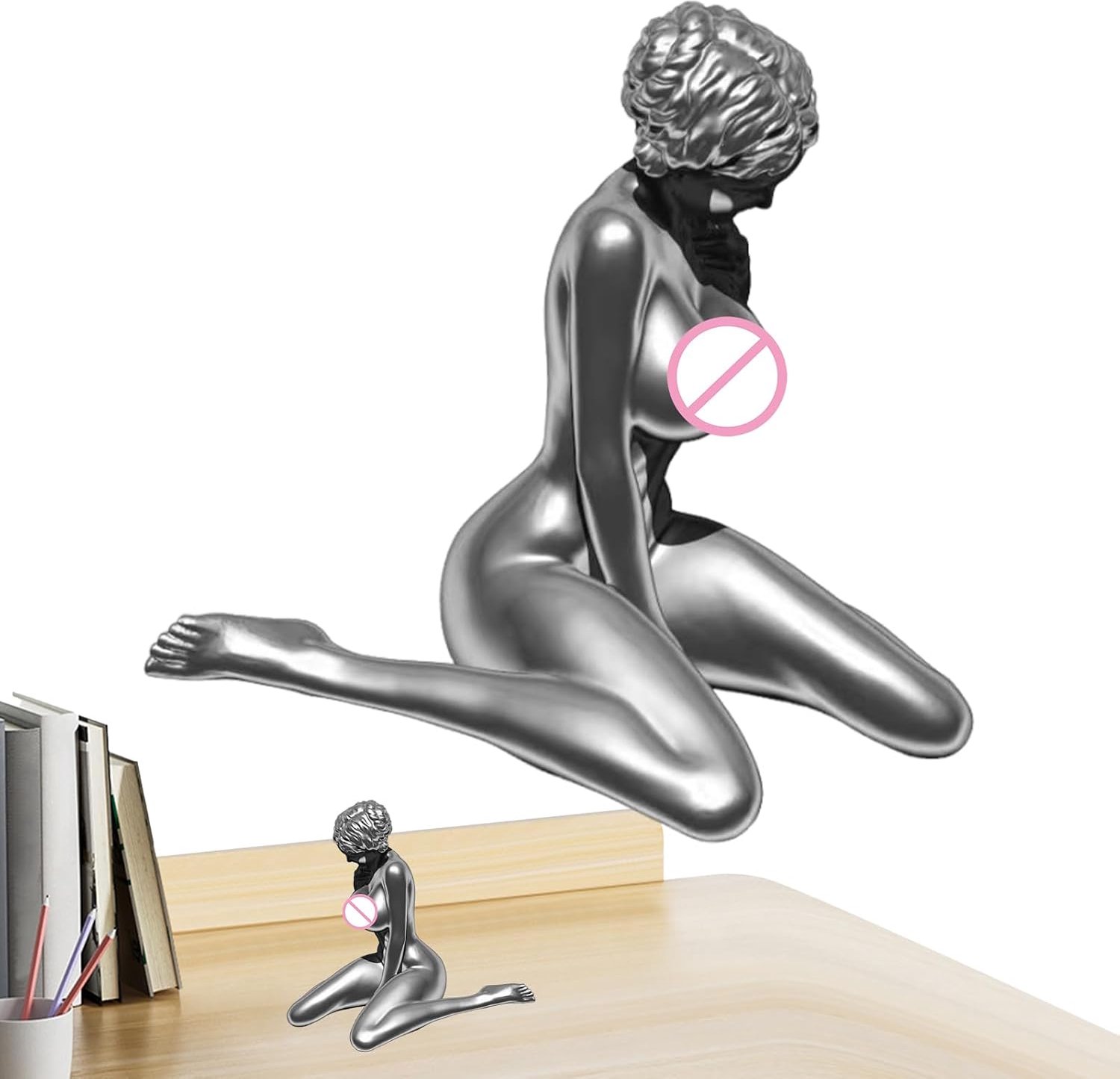 Hars Kunstbeeld - Gepolijst Zilver Knielende Lady Figuur, Menselijke Vorm