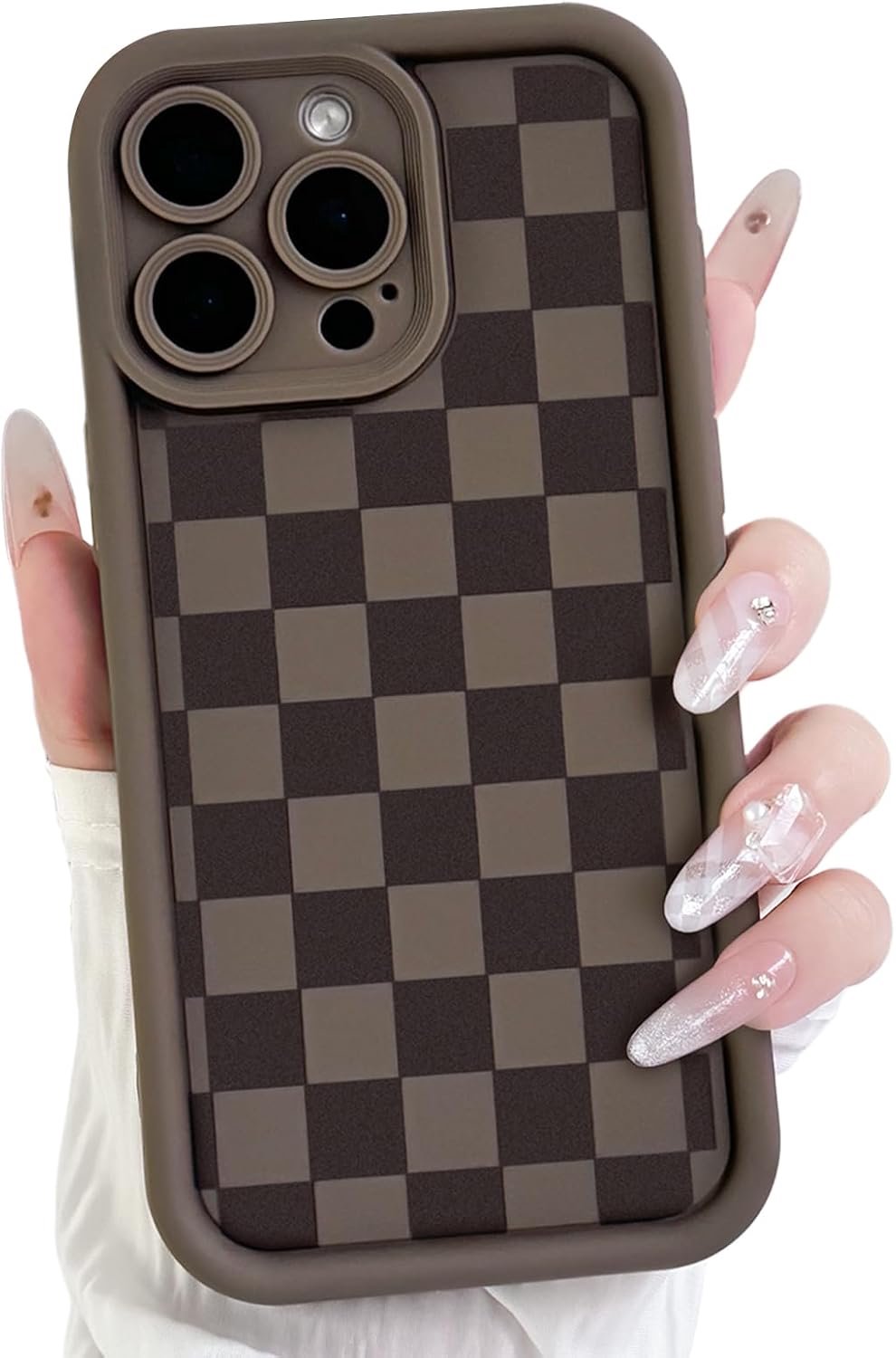 Lovmooful voor iPhone 13 Pro Hoesje Schattig Ruitjes-Bruin