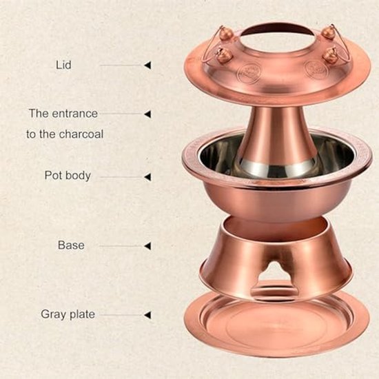 Vintage Shabu-Pot, Houtskool-Hotpot, Roestvrijstalen Shabu-Pot, Kookgerei Voor Buiten, 34 Cm Gouden Soeppan Voor Thuis-Hotpot, Chinese Houtskoolkachel, Perfect Voor Fam,A-32cm — afbeelding 4